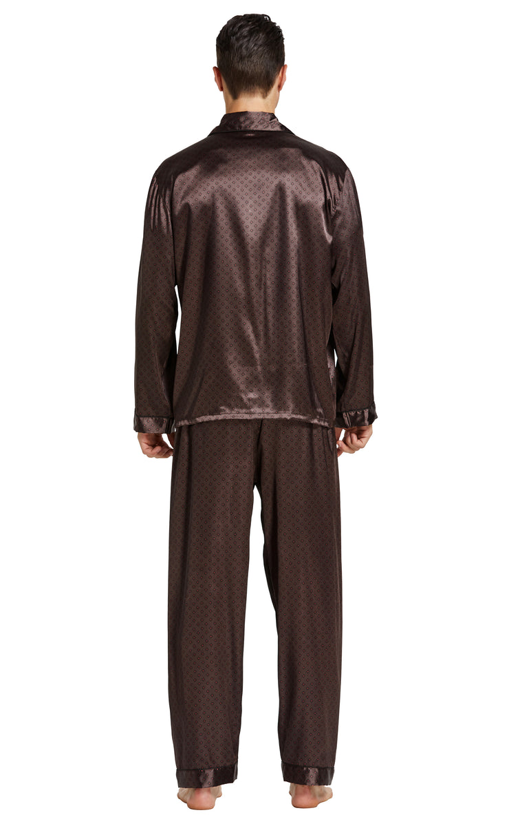 Men's Silk Satin Pajama Set Long Sleeve-Chestnut