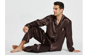 Men's Silk Satin Pajama Set Long Sleeve-Chestnut