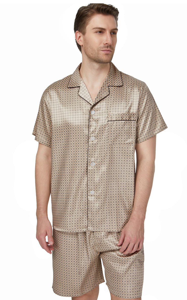 Men's Silk Satin Pajama Set Short Sleeve-Coffee