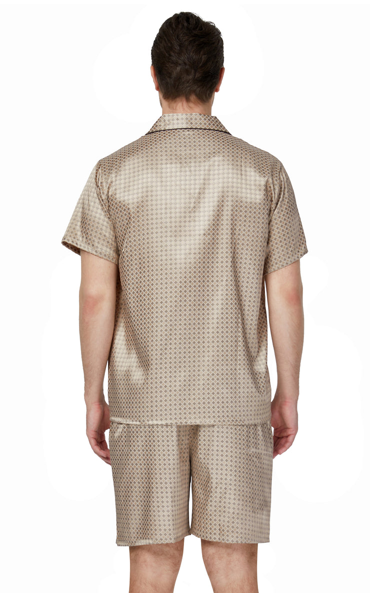 Men's Silk Satin Pajama Set Short Sleeve-Coffee