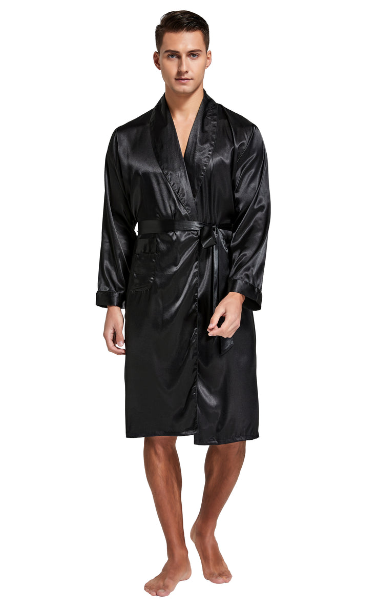 Black Robe For Men Men's Satin Long Sleeve Robe with Shorts Set-Black – Tony & Candice