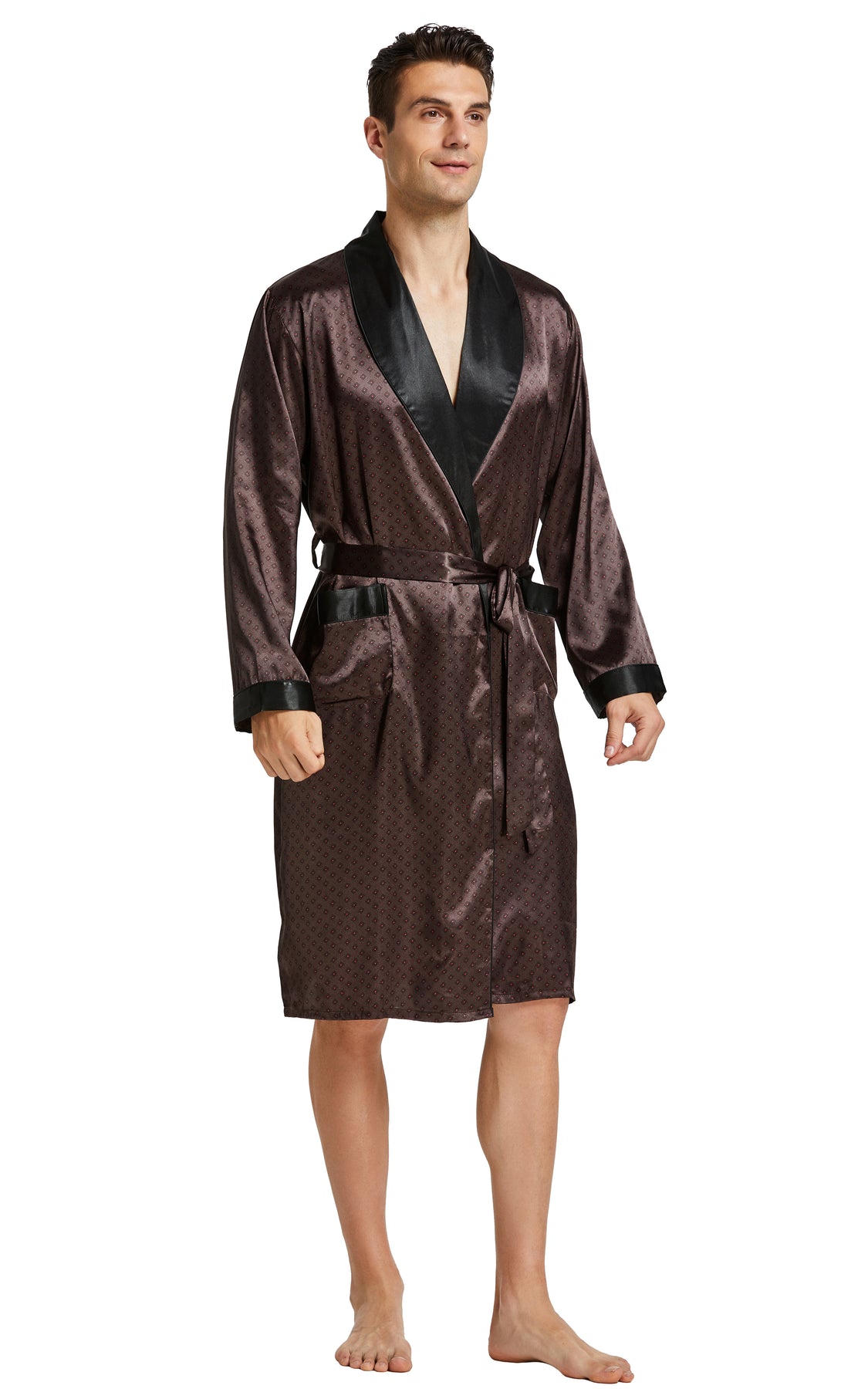 Men's Satin Long Sleeve Robe with Shorts Set-Chestnut – Tony & Candice