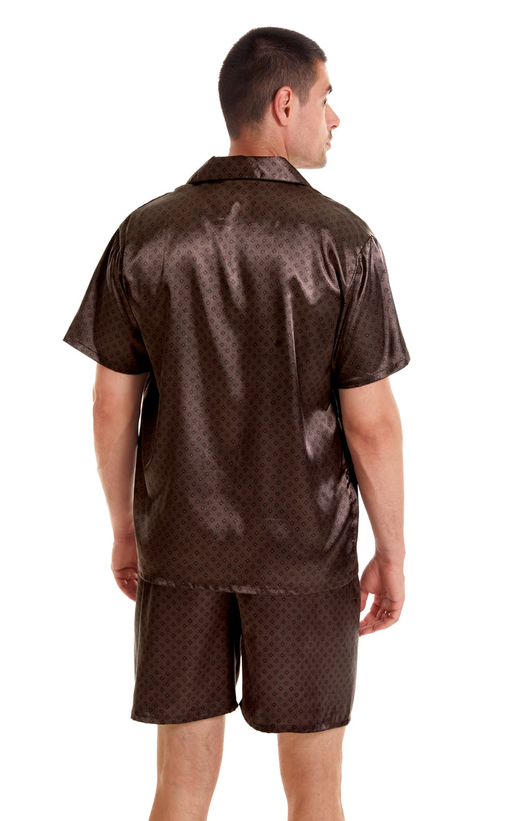 Men's Silk Satin Pajama Set Short Sleeve-Chestnut