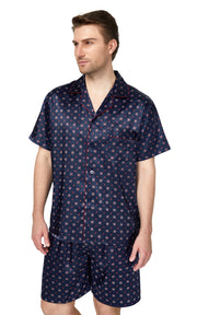 Men's Silk Satin Pajama Set Short Sleeve-Blue/Burgundy