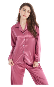 Women's Silk Satin Pajama Set Long Sleeve-Soft Plum