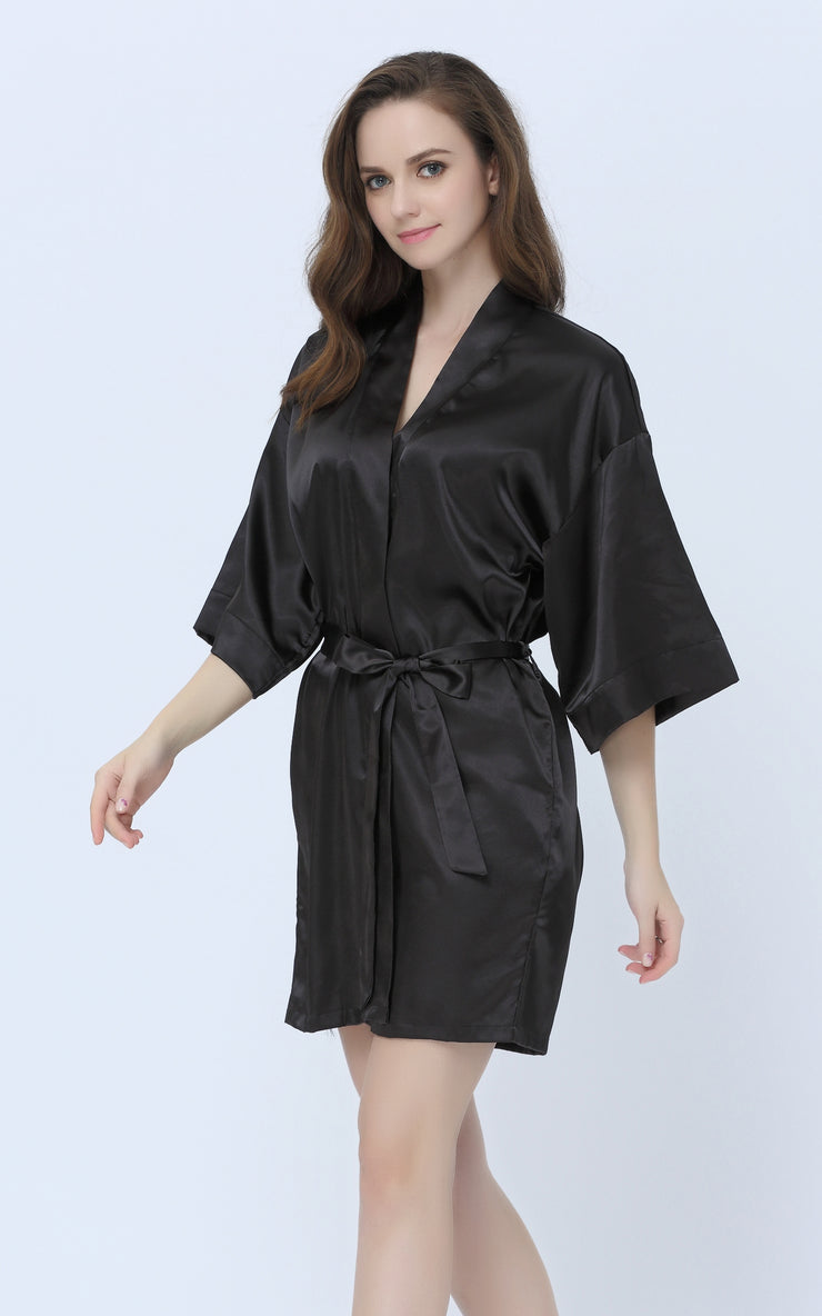 Women's Satin Short Kimono Robes-Black