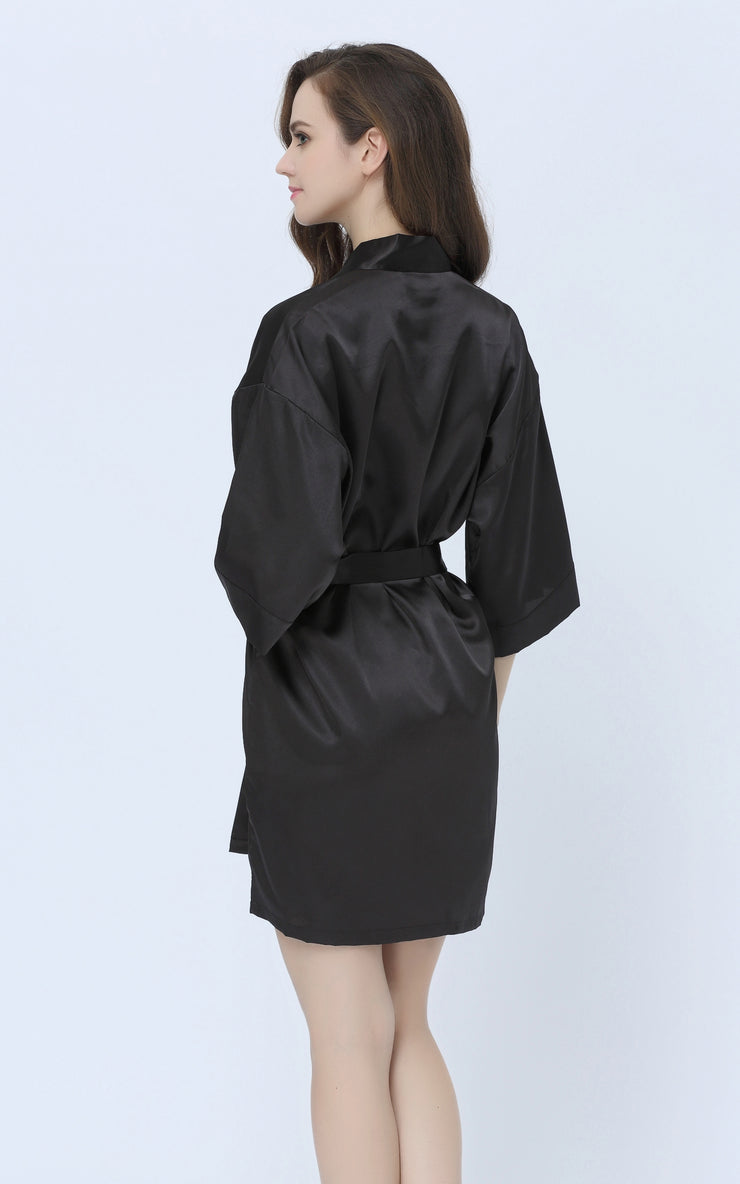 Women's Satin Short Kimono Robes-Black