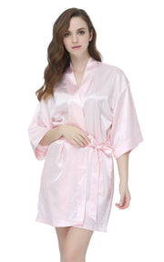 Women's Satin Short Kimono Robes-Light Pink