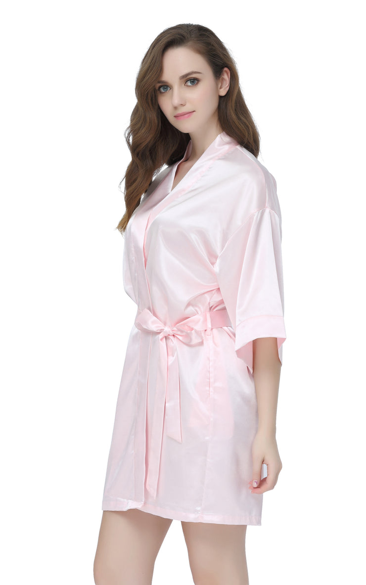 Women's Satin Short Kimono Robes-Light Pink