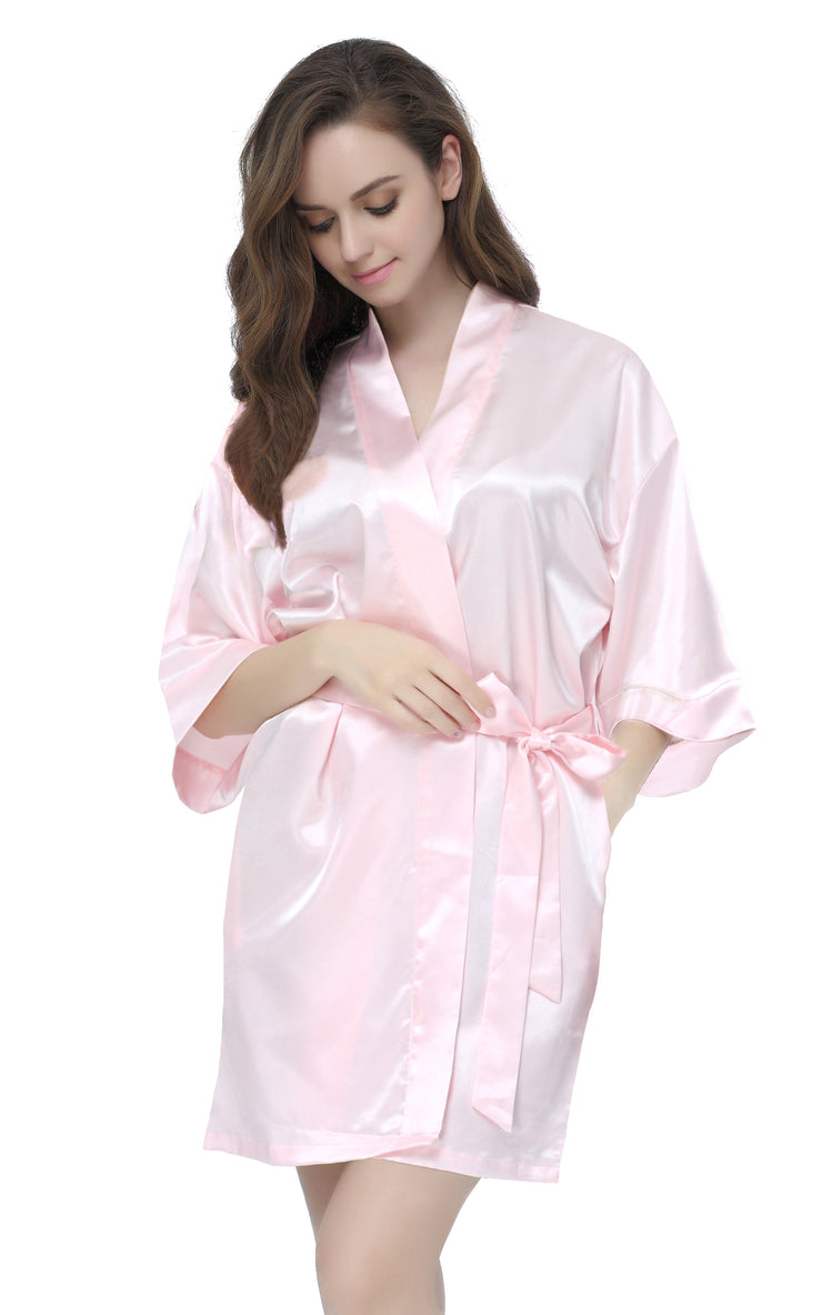 Women's Satin Short Kimono Robes-Light Pink