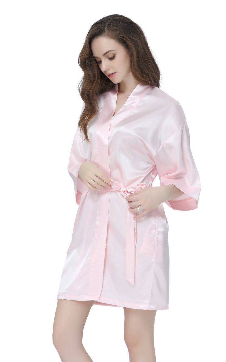 Women's Satin Short Kimono Robes-Light Pink