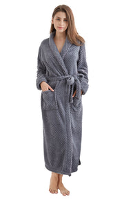 Women's Plush Fleece Robe, Warm Long Bathrobe-Gray (Ship to US Address ONLY)