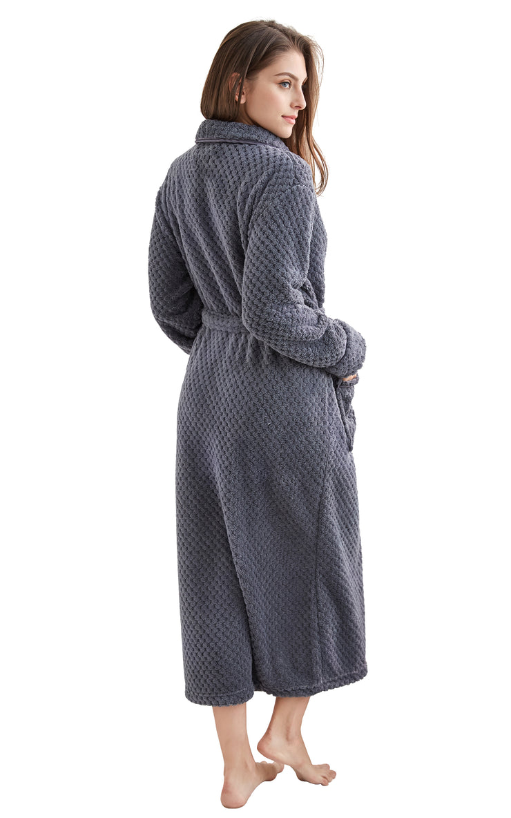 Women's Plush Fleece Robe, Warm Long Bathrobe-Gray (Ship to US Address ONLY)