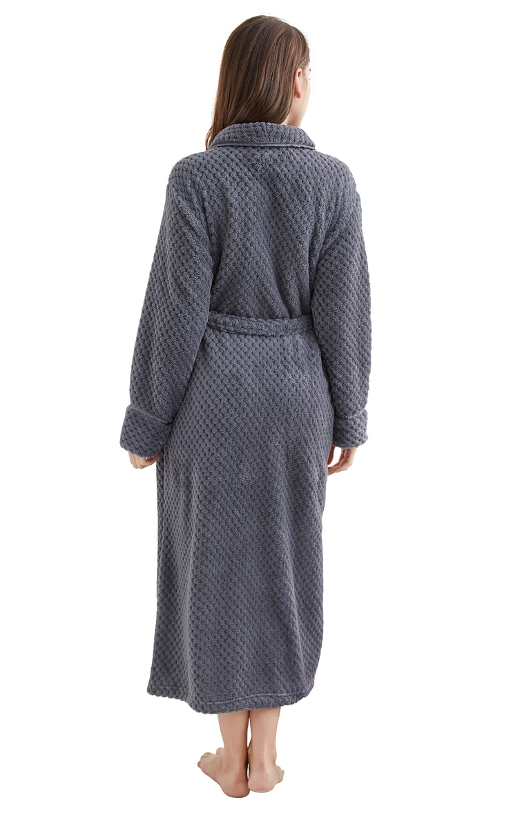 Women's Plush Fleece Robe, Warm Long Bathrobe-Gray (Ship to US Address ONLY)