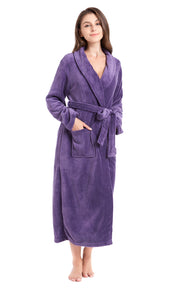 Women's Plush Fleece Robe, Warm Long Bathrobe-Purple (Ship to US Address ONLY)