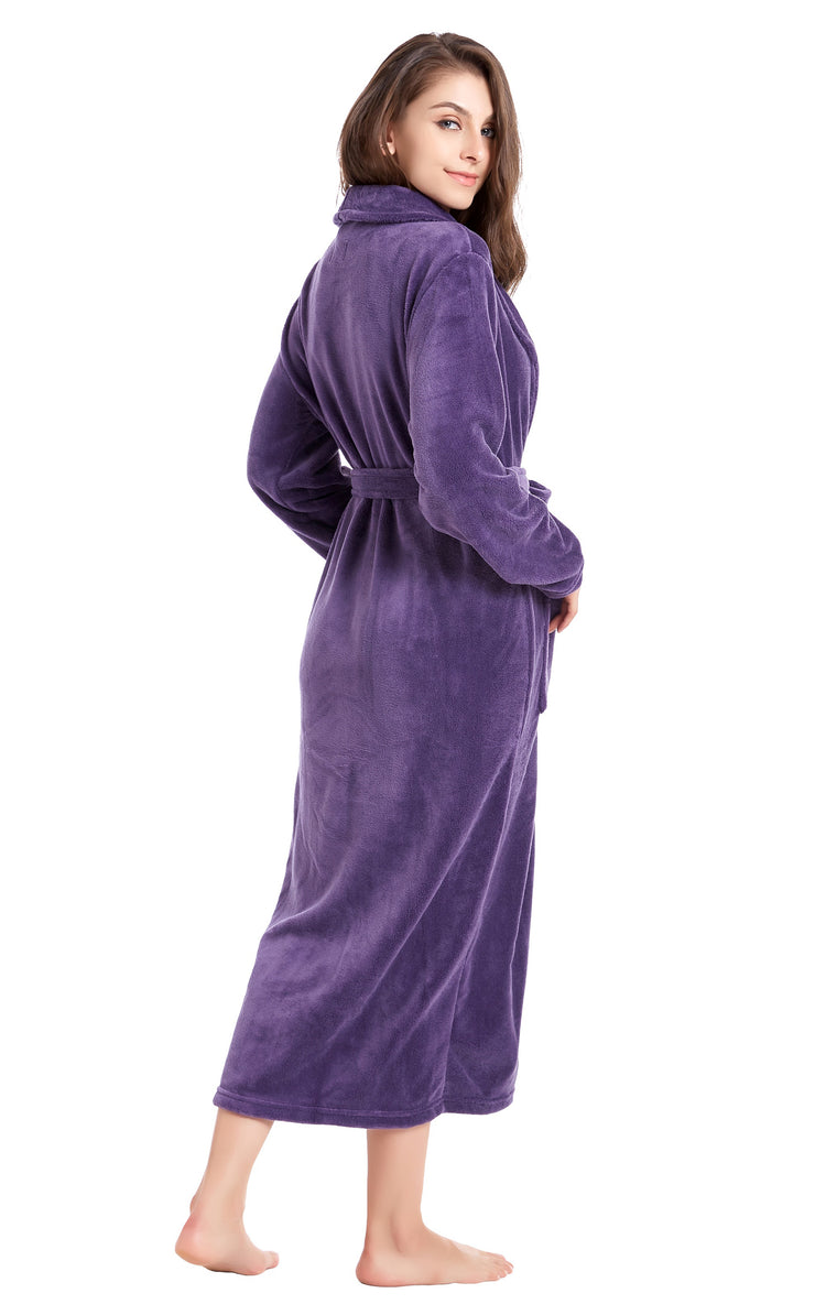 Women's Plush Fleece Robe, Warm Long Bathrobe-Purple (Ship to US Address ONLY)