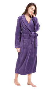 Women's Plush Fleece Robe, Warm Long Bathrobe-Purple (Ship to US Address ONLY)