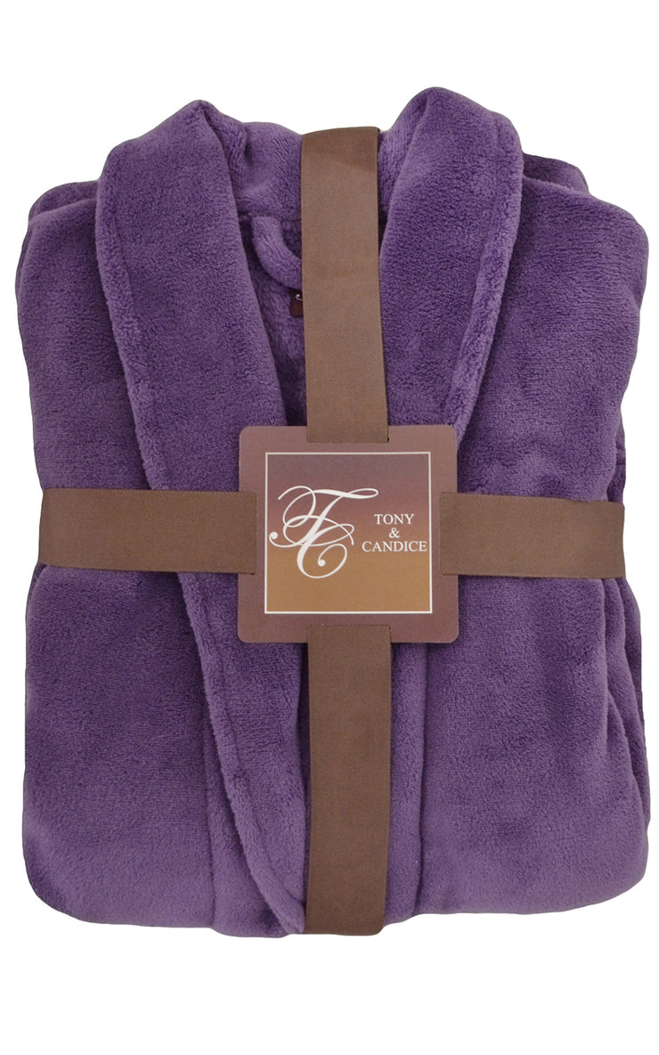 Women's Plush Fleece Robe, Warm Long Bathrobe-Purple (Ship to US Address ONLY)