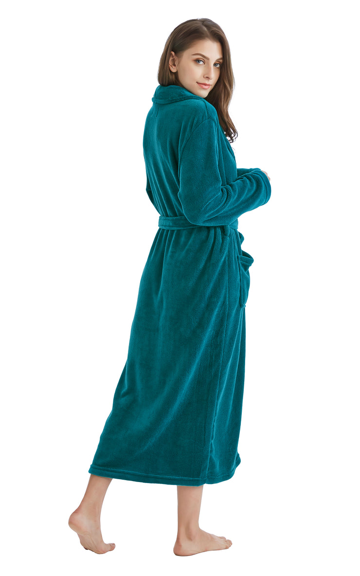 Women's Plush Fleece Robe, Warm Long Bathrobe-Deep Ocean Green (Ship to US Address ONLY)