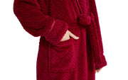 Women's Plush Fleece Robe, Warm Long Bathrobe-Burgundy (Ship to US Address ONLY)
