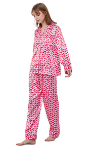 Women's Silk Satin Pajama Set Long Sleeve-Pink Heats