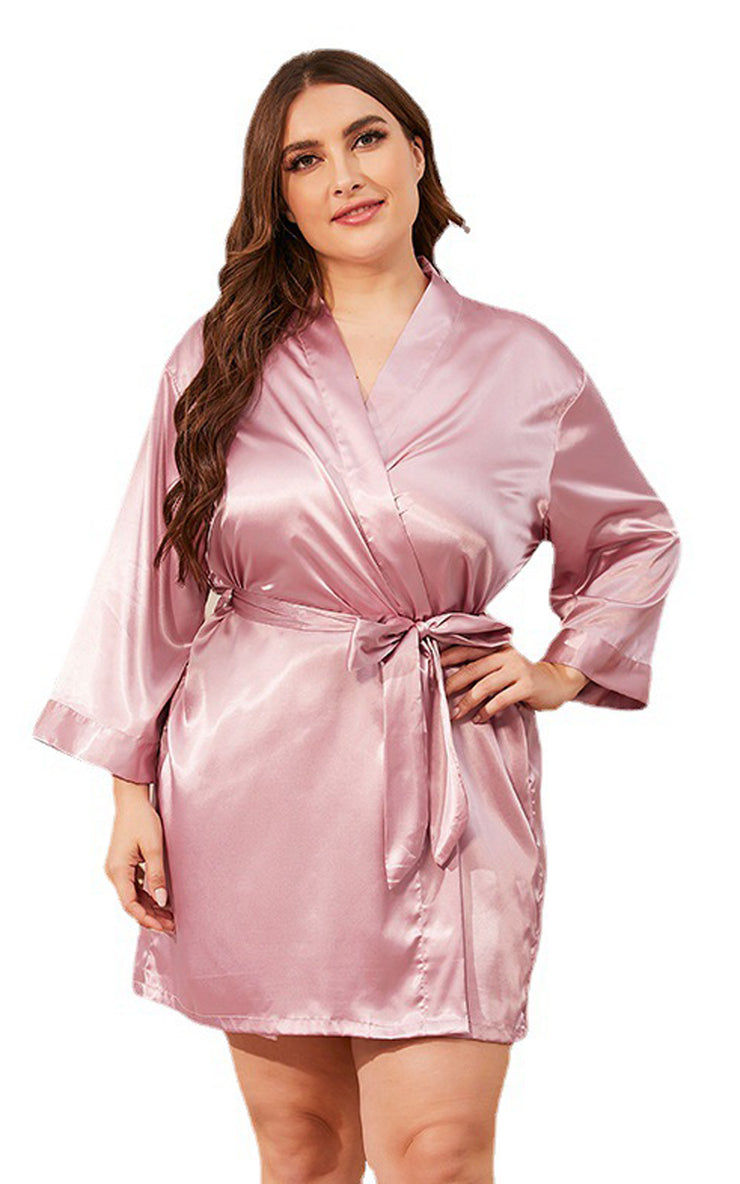 Women's Plus Size Satin Short Kimono Robes-Pink