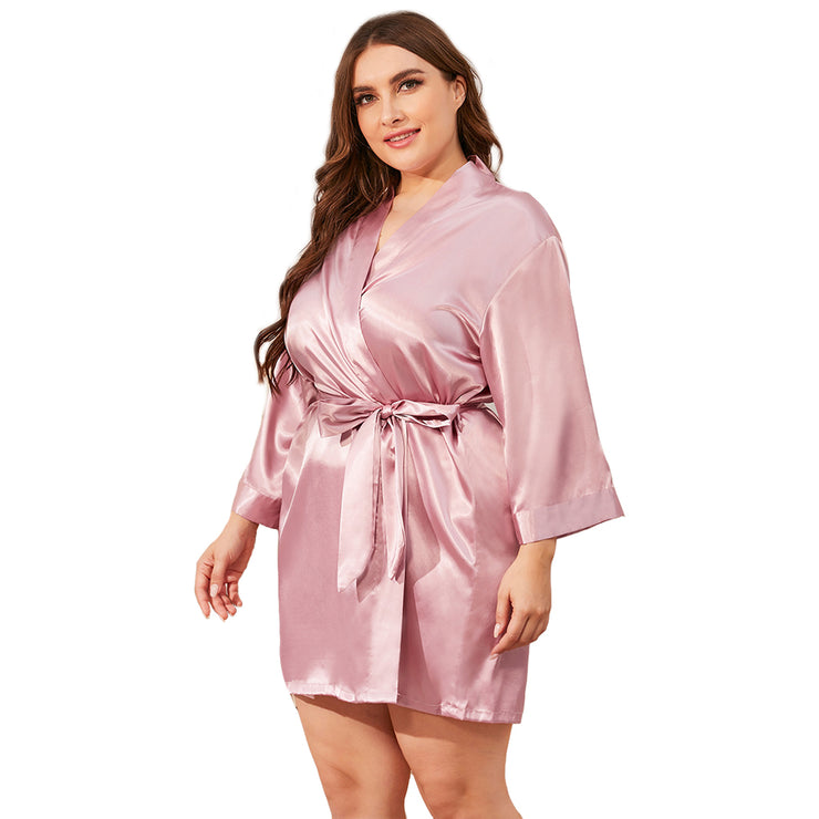 Women's Plus Size Satin Short Kimono Robes-Pink